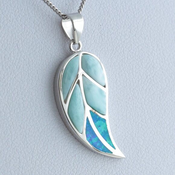 925 Sterling Silver Larimar Necklace: Shimmer and Shine with Timeless Pendant - Picture 3 of 10